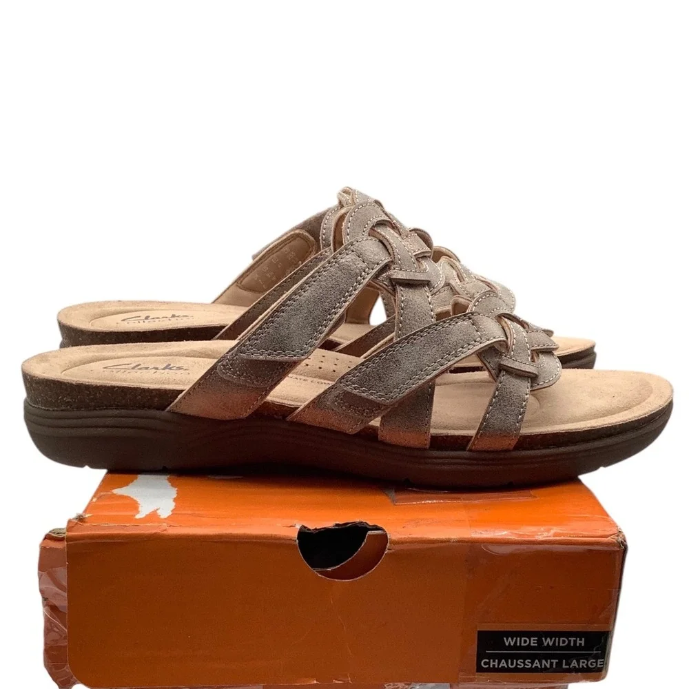 Clarks Collection April Rae Bronze Metallic Braided Slide Sandals Womens 9.5 W